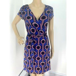 BANANA REPUBLIC   MULTICOLOR GEO PRINT A LINE FAUX WRAP A LINE DRESS SIZE: SP